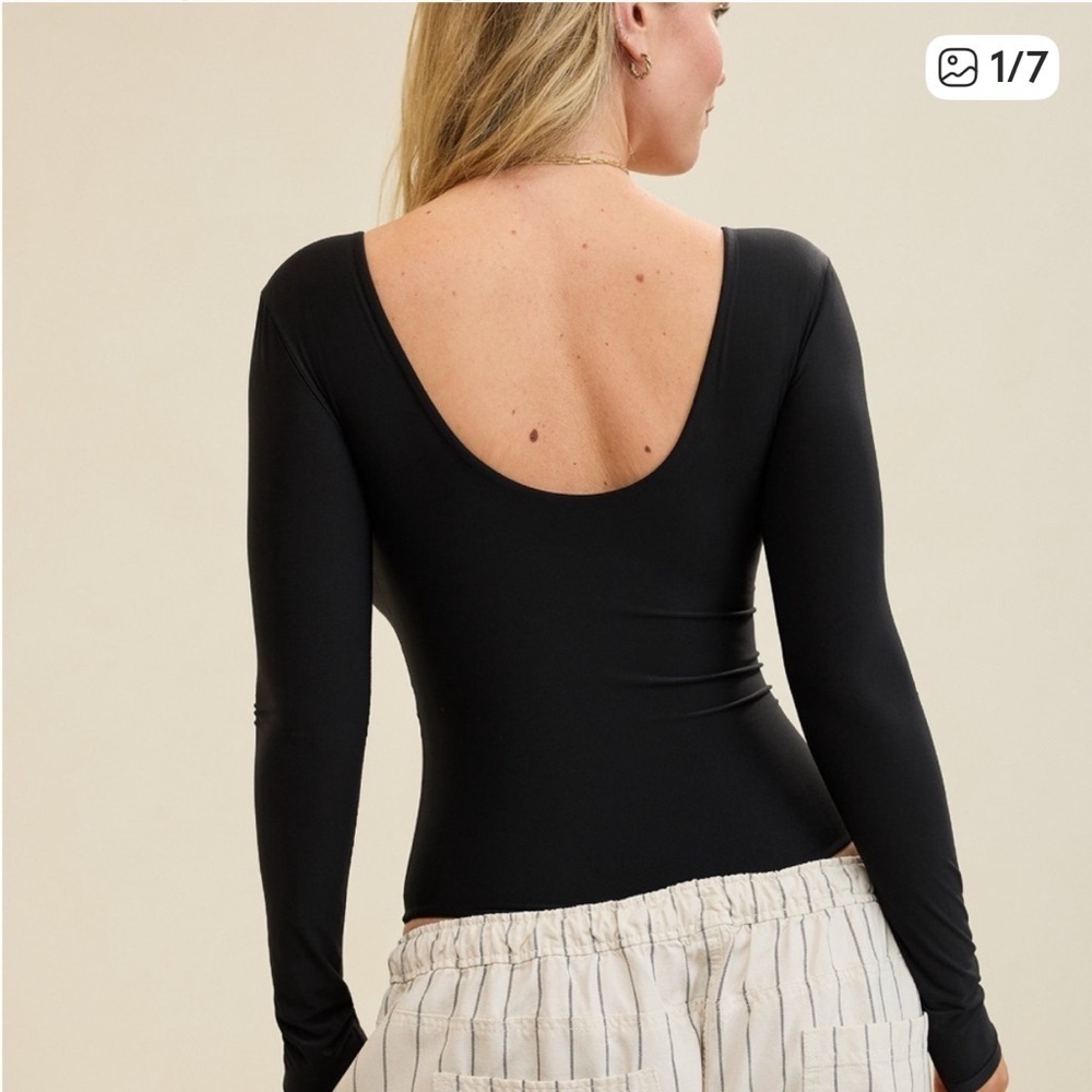 NWT Aerie SMOOTHEZ Black Long Sleeve Scoop Neck Bodysuit M lounge basics classic - Picture 2 of 10